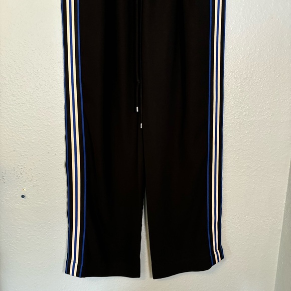 Karen Millen Wide Leg Sporty Trousers Black with Blue White Side Stripe - Picture 5 of 11